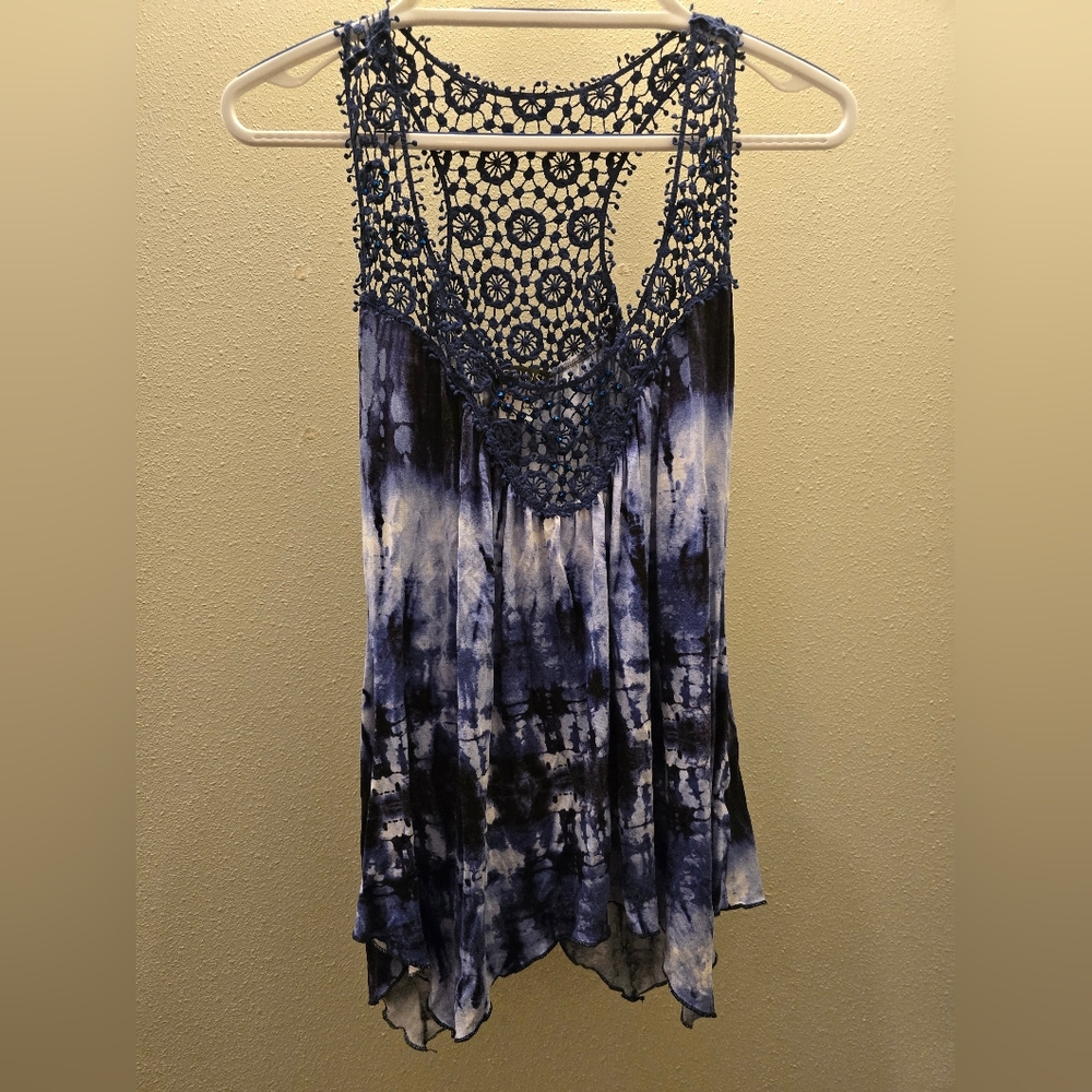 Venus Blue Tie-Dye Crochet Top